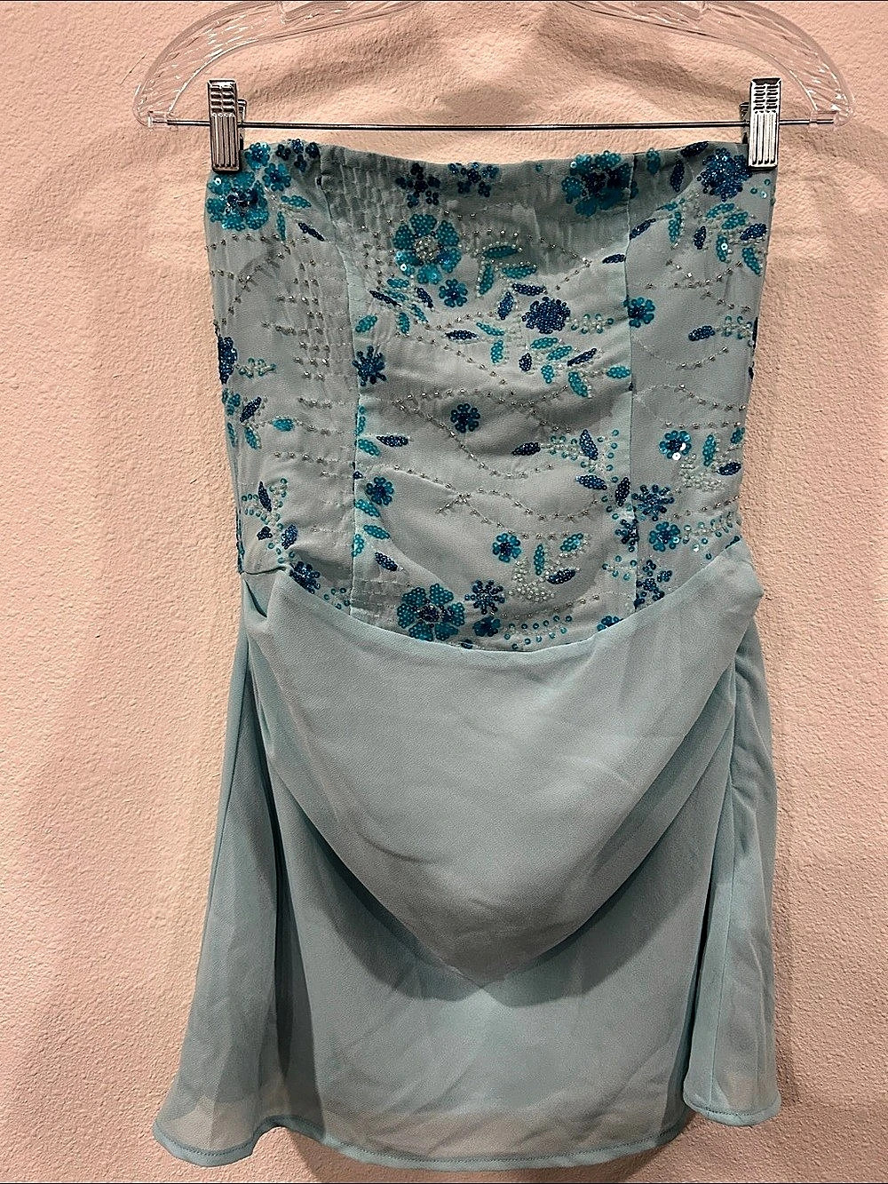 Beginning Boutique Denver Blue Strapless Beaded Party Mini Dress Mini Dress Blue
